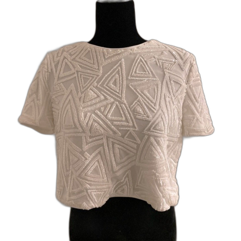 Forever 21 White Sequin Crop Top Size Small ✨